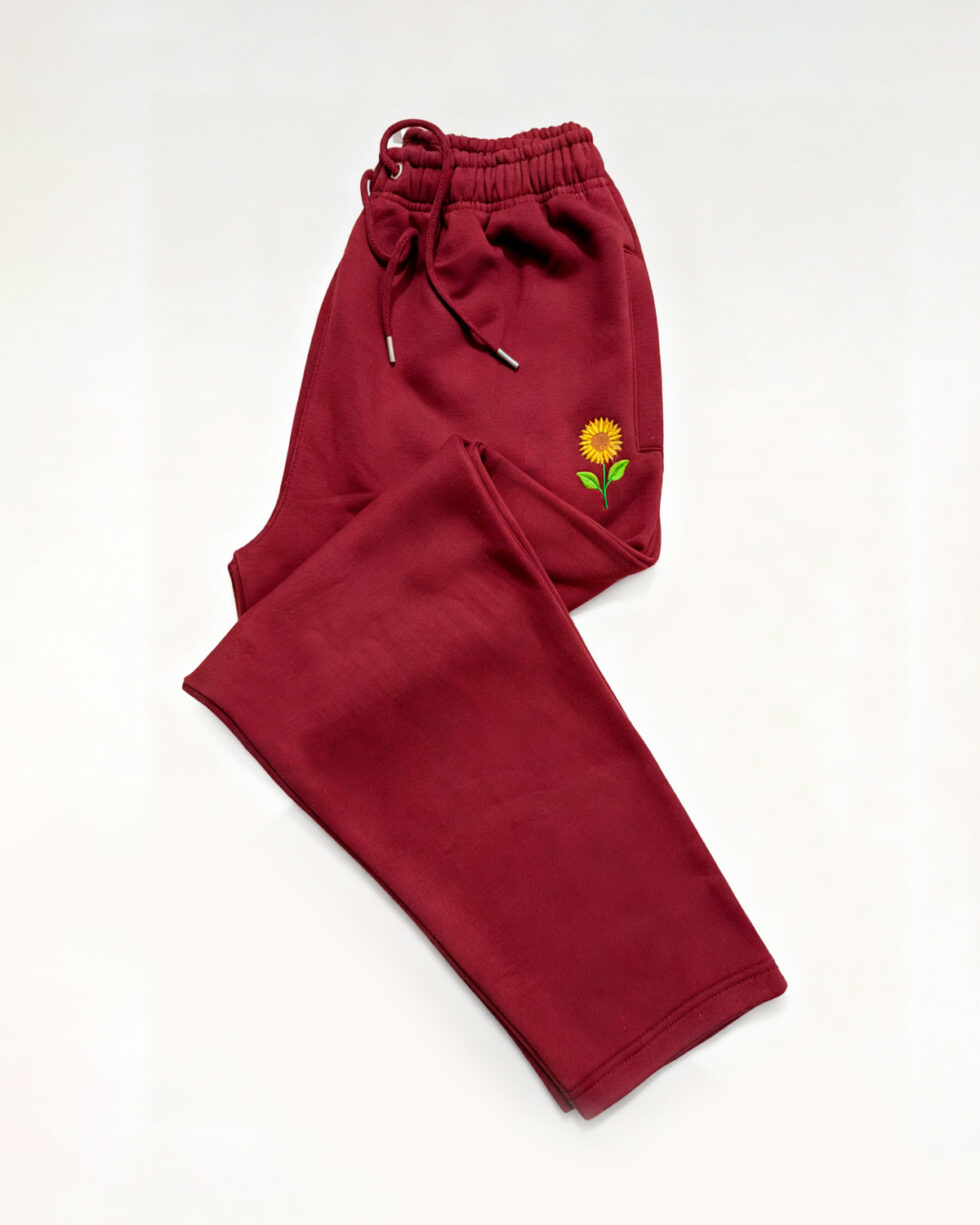 Maroon Embroidered Fleece Trouser