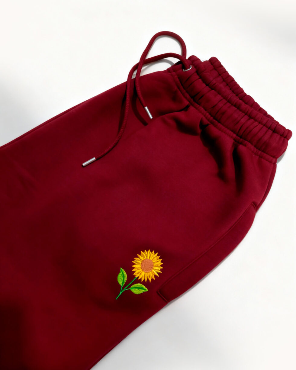 Maroon Embroidered Fleece Trouser