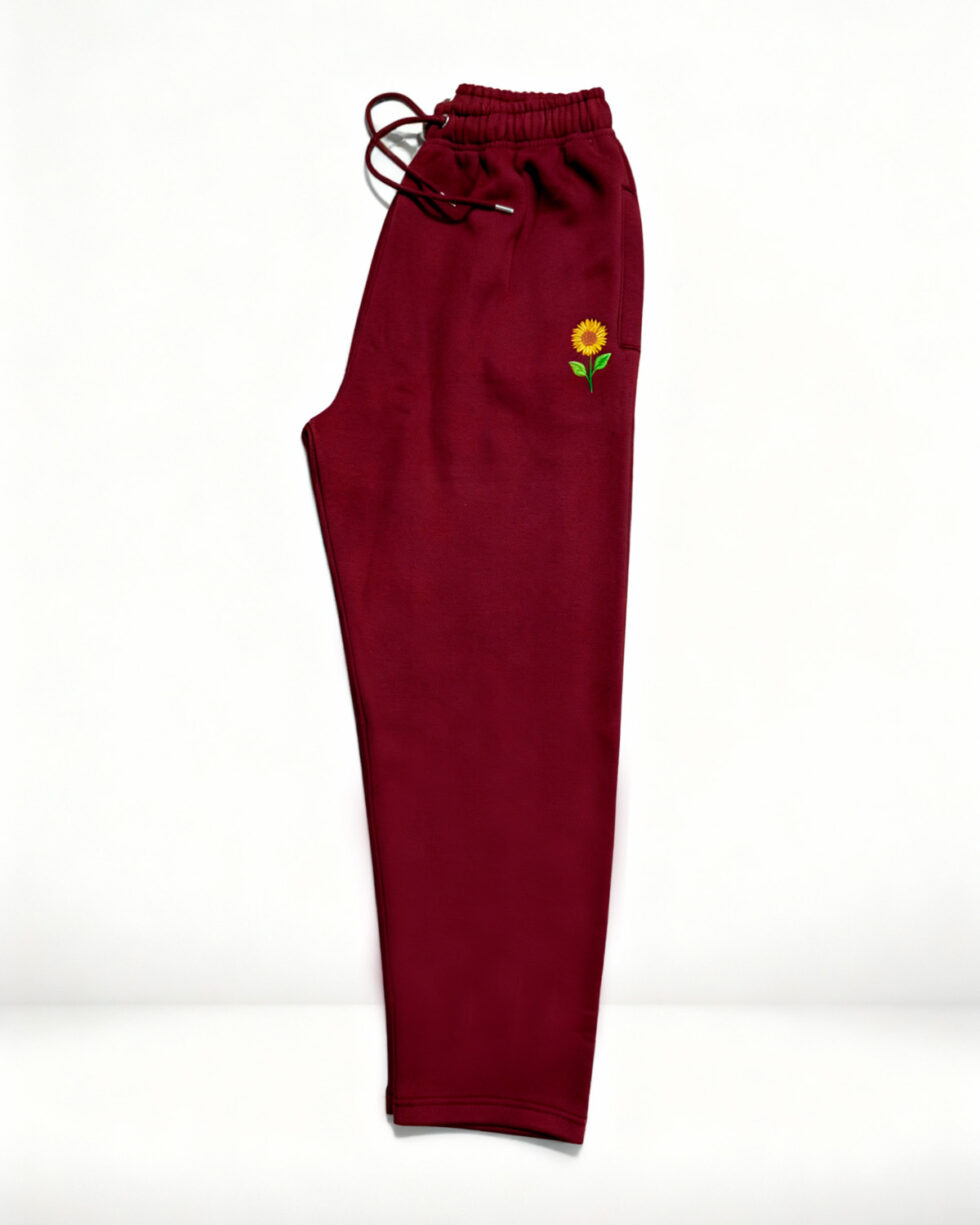 Maroon Embroidered Fleece Trouser
