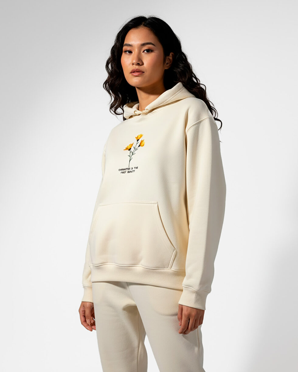DORI - Cream Floral Embroidered Hoodie