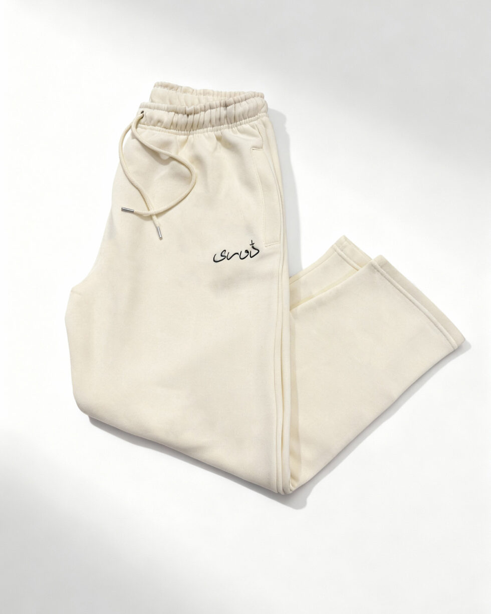 Cream Embroidered Fleece Trouser