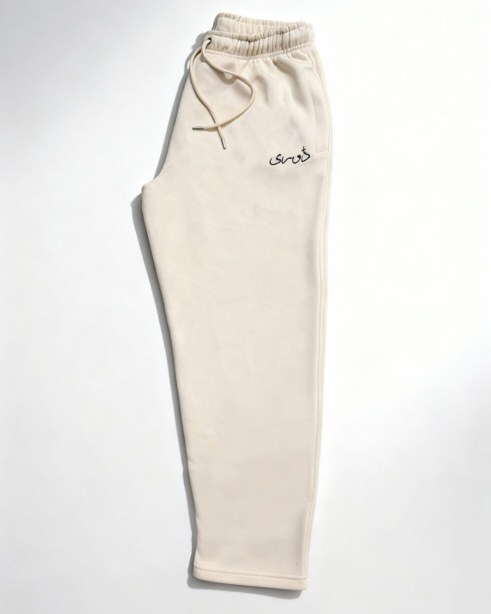 Cream Embroidered Fleece Trouser